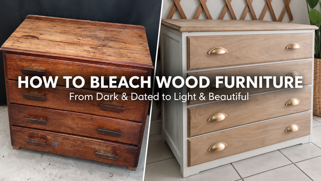 Before and after wood furniture makeover using Granny B's Wood Lightening and Bleaching Kit