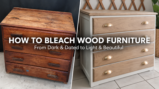 Before and after wood furniture makeover using Granny B's Wood Lightening and Bleaching Kit