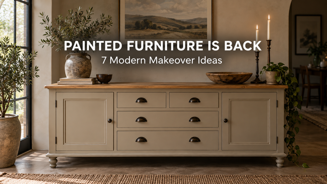 Modern painted sideboard with a natural wood top – furniture makeover ideas