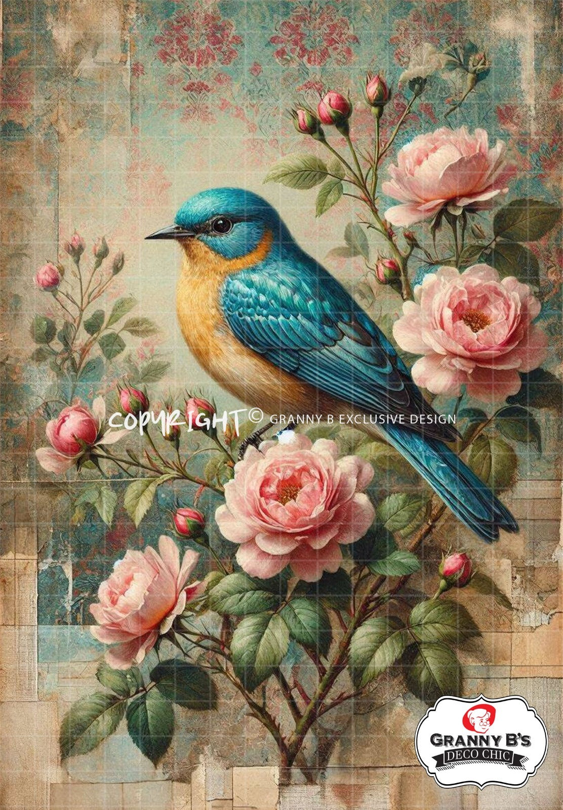 Rose Melody  - Decoupage Fibre Tissue A1 + Free A4