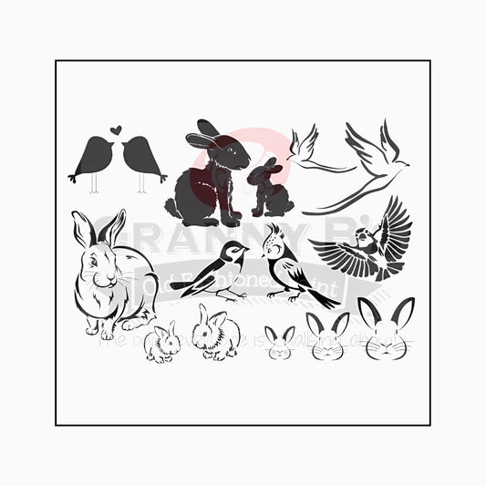 Bunnies & Birds Stencil - Granny B's Old Fashioned Paint