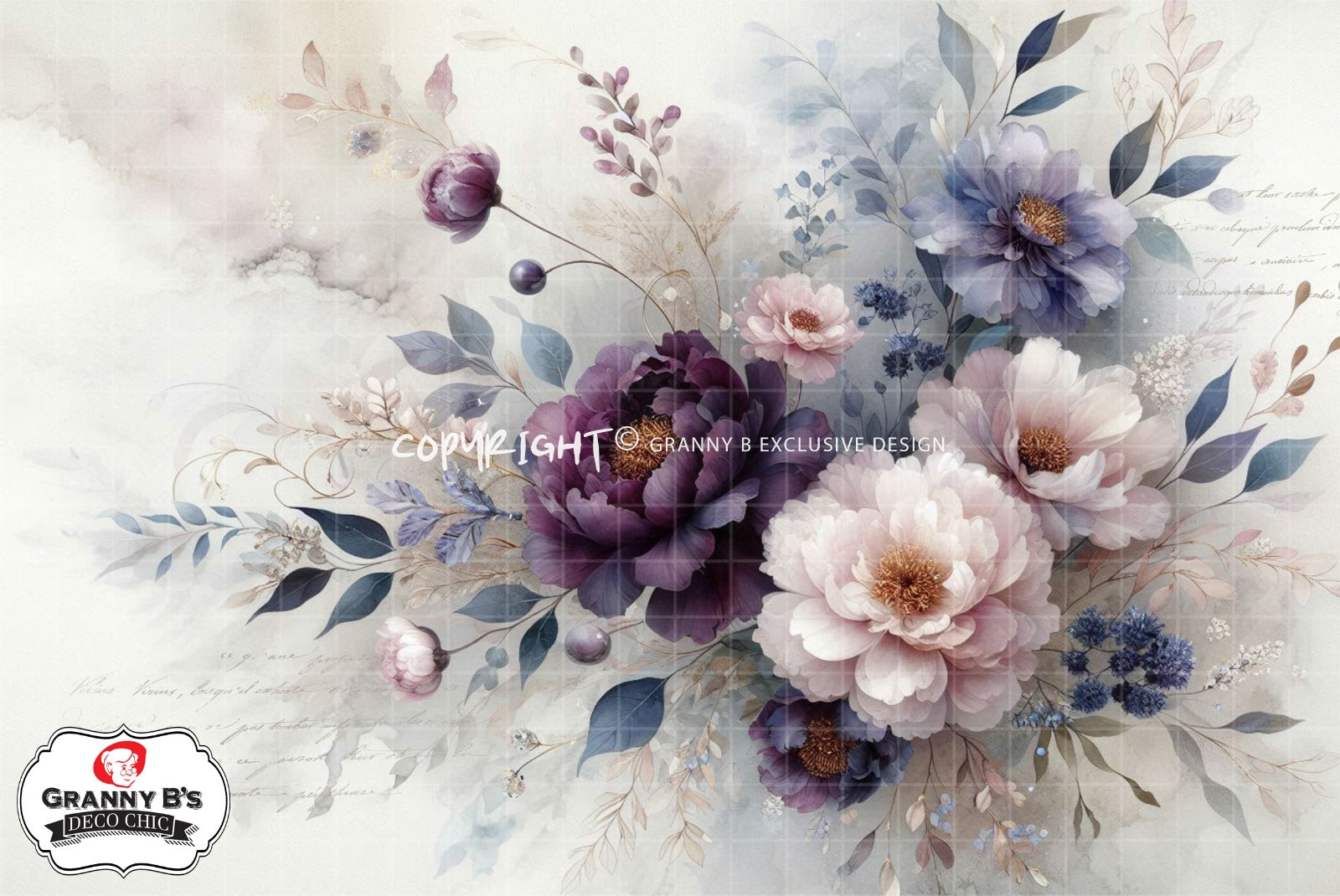 Twilight Serenade Bouquet  - Decoupage Fibre Tissue A1 + Free A4 - Granny B's Old Fashioned Paint