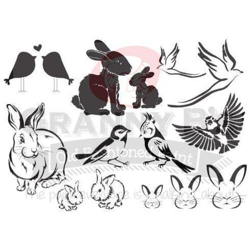 Bunnies & Birds Stencil - Granny B's Old Fashioned Paint